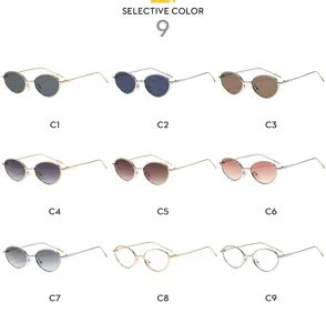 Occhiali da sole ovali retro in metallo da donna, lenti sfumate alla moda C1-C9.