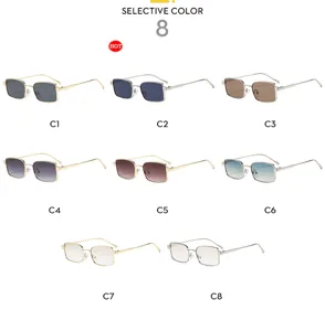 Detailed view of vintage metal square sunglasses in 8 color variants, perfect for outdoor driving.