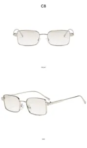Metal frame square sunglasses detail view showing front and side angles with gradient lenses.