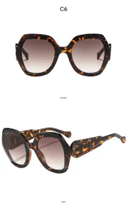 Grandes lunettes de soleil pour femmes écaille de tortue monture géométrique verres dégradés.