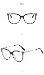 Detailed close-up view of large cat-eye optical glasses frame, featuring chic heart temple accents.