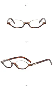 Gafas ópticas planas de montura pequeña poligonal elegante con carey y metal dorado.