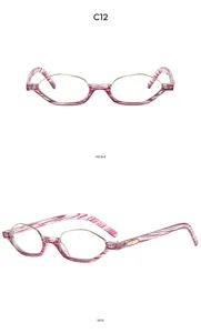 Gafas elegantes de montura pequeña poligonal con rayas rosas y borde superior dorado