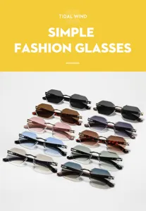 Rimless polygonal women's sunglasses fashion faceted trendy eyewear uv protection stylish shades
