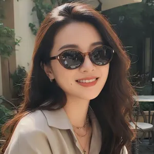 Retro round fashion sunglasses for women with UV protection and chic metal rivet details outdoor.