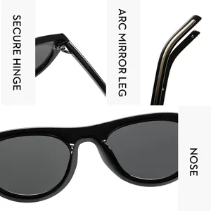 Vue détaillée de lunettes de soleil ovales rétro avec charnière solide et branches.