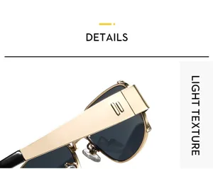Gafas de sol de metal con montura cuadrada y patillas anchas, protección UV elegante.
