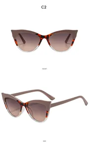 Cat-eye sunglasses detail view, showcasing gradient lenses and stylish leopard print frame.