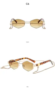 Polygon Retro Kette Sonnenbrille für Damen, Mode Outdoor Sonnenschutz trendige Brille.