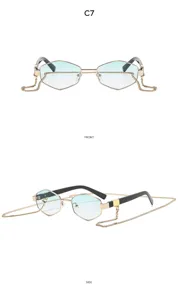 Polygon Sonnenbrille mit Kette, Metallgestell und modischem Farbverlauf für Damen Outdoor.