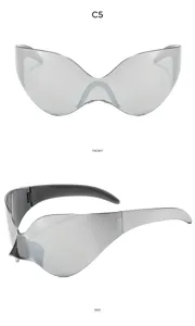 Futuristische Punk Sonnenbrille fuer Damen und Herren, stilvolle silberne Spiegel-Schilder.