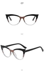 Detailed view of trendy Y2K cat-eye sunglasses featuring chic color-block frame design.