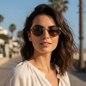 Modieuze retro ronde metalen randsnede zonnebril voor dames, buiten zonbescherming trendy bril.