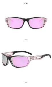 Lunettes de soleil sport coupe-vent pour cyclisme avec verres roses réfléchissants et monture élégante.