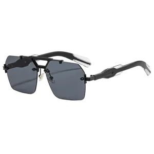 Occhiali da sole poligonali Y2K uomo donna, trendy doppio ponte cyberpunk retro UV400