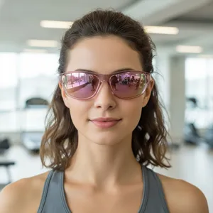 Lunettes de soleil de sport en plein air avec verres roses réfléchissants pour cyclisme.