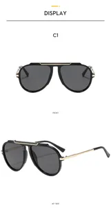 Modische übergroße Piloten-Sonnenbrille mit schwarzem Rahmen und grauen Gläsern für Outdoor.