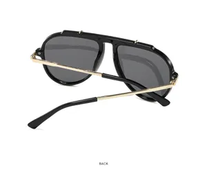 Modische schwarz-goldene Aviator Sonnenbrille fuer Damen und Herren, cooler Outdoor Sonnenschutz.