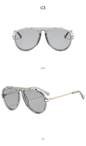 Modische große Piloten-Sonnenbille mit klarem grauen Gestell und goldenen Details für Outdoor.