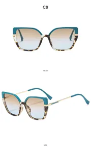 Nahaufnahmen von Vintage Cat-Eye Sonnenbrillen mit Farbverlauf und edlen Metallbügeln.