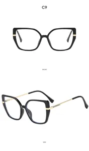 Modische Retro Große Katzenaugen Brille mit Schwarz Gold Bügeln für den täglichen Look.