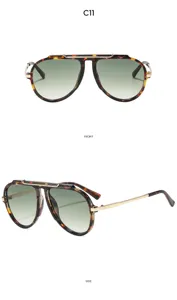 Modische grosse Piloten-Sonnenbrille mit Schildpatt-Design, grünen Gläsern und goldenem Metall.