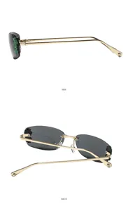 Lunettes de soleil en métal sans monture avec décor trèfle, lunettes tendance pour femmes.