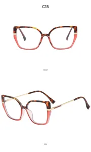 Detailansicht der Retro Oversized Katzenauge Brille mit Schildpatt und Rot Farbverlauf.