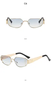 Gafas de sol cuadradas de metal de moda con lentes degradadas azules para estilo streetwear.