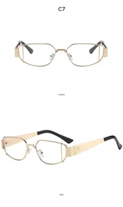 Moderne gafas de sol de metal con diseño único, vista frontal y lateral en color C7.
