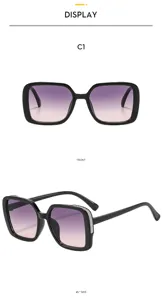 Occhiali da sole quadrati per bambini con lenti sfumate viola e glitter laterali.
