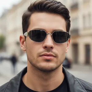 Gafas de sol hombre vintage montura cuadrada metal moda estilo calle protección UV
