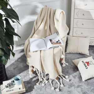 Nordisch einfarbig Strick Quaste Decke Überwurf für Sofa Bett und Wohnzimmer Deko