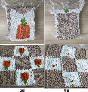 Plaid grosse maille chenille couverture carreaux motif citrouille decoration pour canape