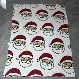 Couverture de Noël douce avec motif de Père Noël plaid polaire confortable pour salon chambre