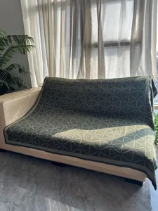 Green geometric woven throw blanket for sofa cozy living room decor soft durable home textile