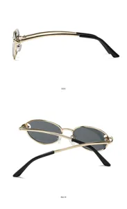 Vintage goud metalen cat-eye zonnebril voor dames, stijlvolle outdoor zonbescherming.