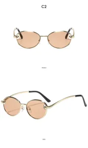 Vintage ovale metalen zonnebril voor dames, retro zonnebril met UV-bescherming buiten.