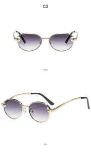 Modieuze metalen cat eye zonnebril voor dames, vintage rond montuur zonbescherming.