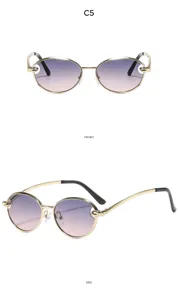 Modieuze ronde metalen kattenoog zonnebril voor dames, vintage kleurverloop UV-bescherming.