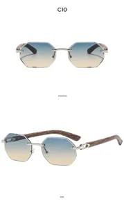 Stylish Polygon Rimless Sunglasses Gradient Lens With Wooden Temples For Daily Wear