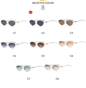 Occhiali da sole rétro in metallo a doppio ponte cat-eye con lenti sfumate di tendenza.