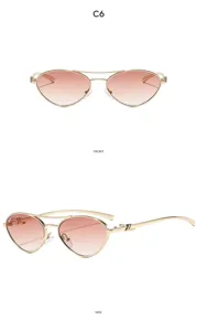 Occhiali da sole cat eye con doppio ponte in metallo vintage, lenti sfumate per donna e uomo.