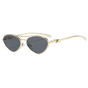 Occhiali da sole cat eye doppio ponte in metallo rétro moda uomo donna UV400 style