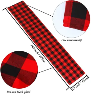 Red and black buffalo plaid table runner 108x13 inch farmhouse home decor table cloth.