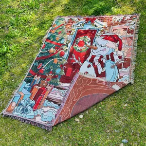 Weihnachten gewebte Decke mit Fransen Teppich Schneemann Muster Camping Decke Detail