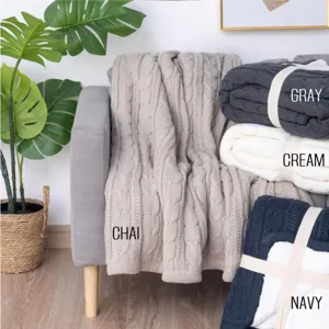 Cozy thick cable knit throw blanket sherpa winter warm fleece sofa blanket multi color.