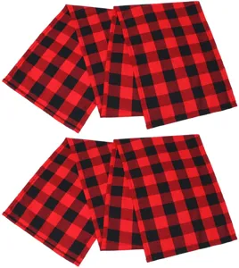 Red and black buffalo plaid table runner for home decor, picnic blanket, modern style.