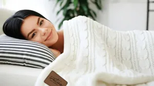 White cable knit blanket soft warm cozy throw thick winter bed cover home decor