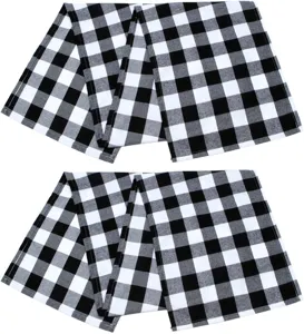 Black and white buffalo check table runner and picnic blanket for modern home decor use.